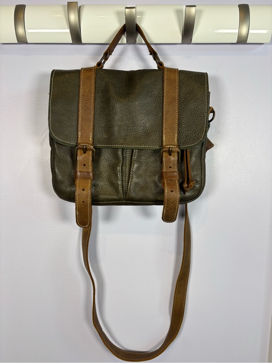 Roots Other - Vintage Roots Olive Green Leather Messenger Bag Purse with Tan Straps